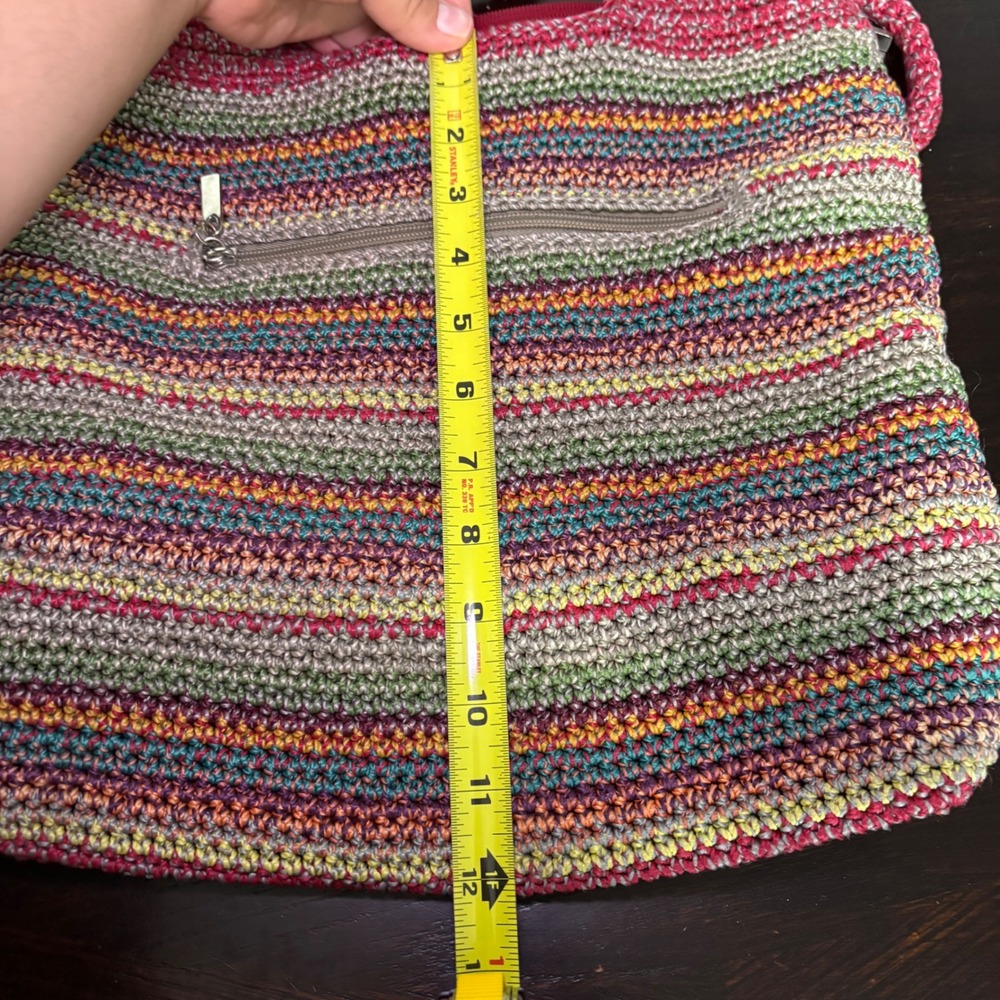 The Sak Boho Crochet Striped Shoulder Colorful Knit Bag Cottagecore Art Hippie - Picture 11 of 13